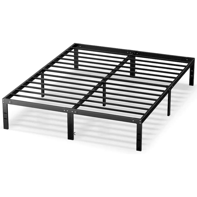 Cadre de lit, sommier métallique sans besoin de sommier tapissier, robuste avec espace de rangement, 35,5 cm de hauteur, support à lattes en acier résistant