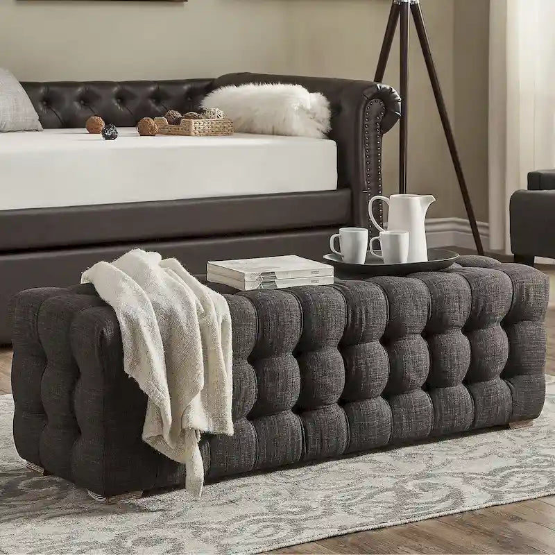 Linen Fabric Tufted Bench