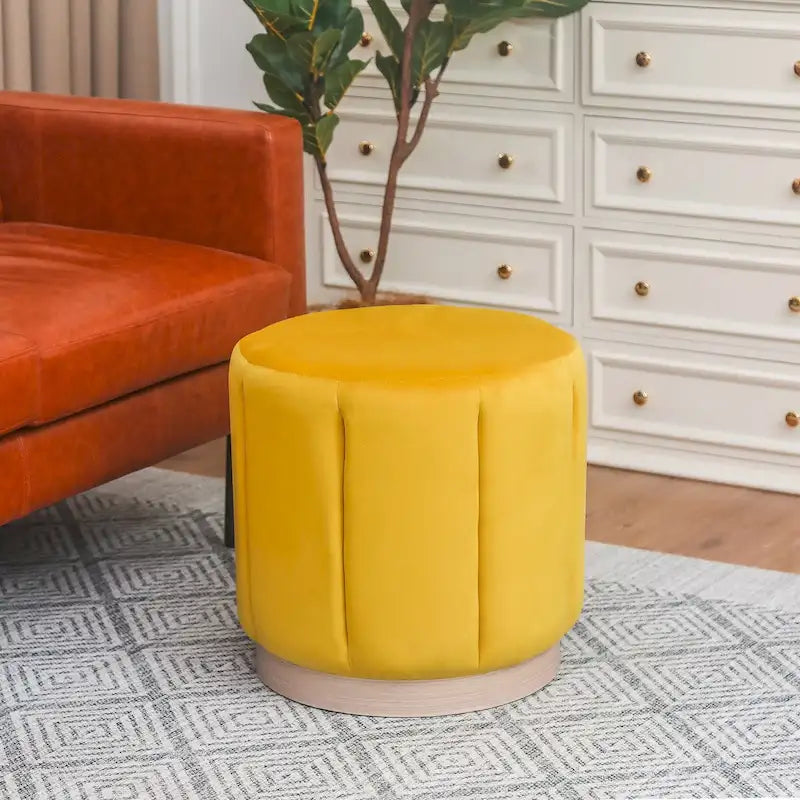 Round Upholstered Ottoman Flannelette Stool for Living Room
