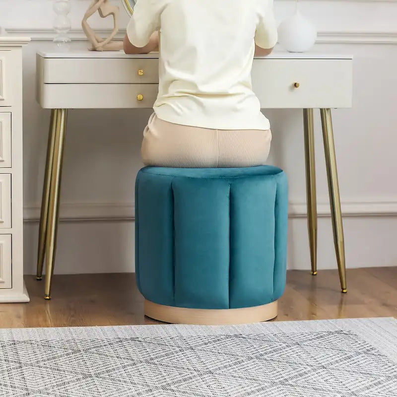 Round Upholstered Ottoman Flannelette Stool for Living Room