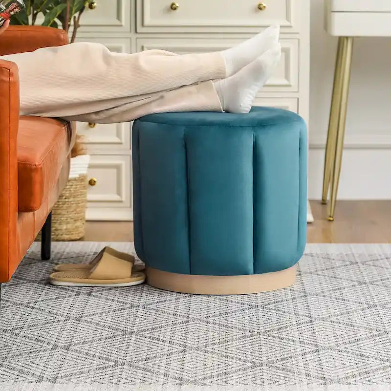 Round Upholstered Ottoman Flannelette Stool for Living Room