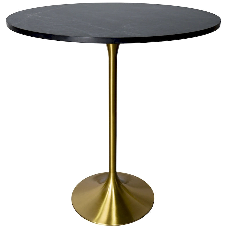 36 Round Dining Table with MDF Wood TableTop and Brushed Gold Base for Kitchen & Dining Room