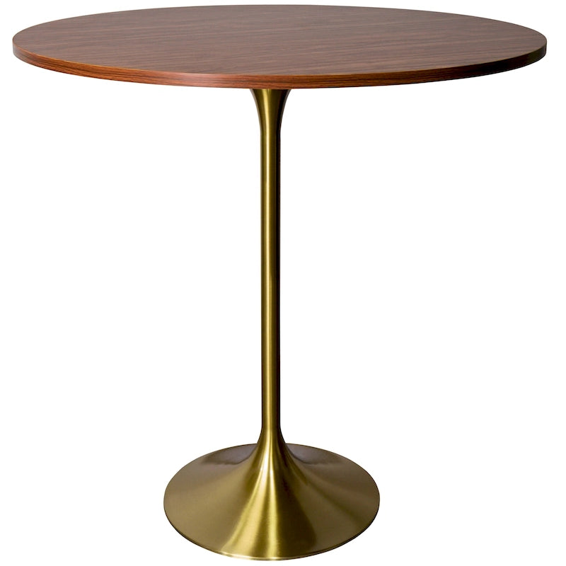 36 Round Dining Table with MDF Wood TableTop and Brushed Gold Base for Kitchen & Dining Room