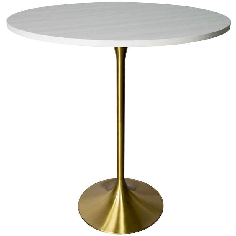 36 Round Dining Table with MDF Wood TableTop and Brushed Gold Base for Kitchen & Dining Room