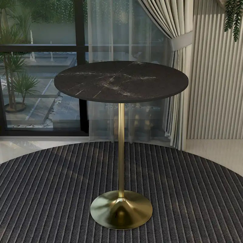 Table à manger ronde de 36 po avec plateau en MDF et base dorée brossée pour cuisine et salle à manger