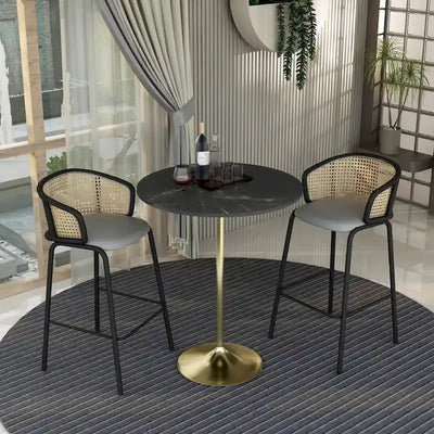 Table à manger ronde de 36 po avec plateau en MDF et base dorée brossée pour cuisine et salle à manger