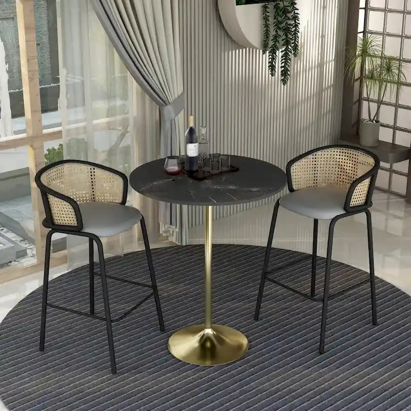 36 Round Dining Table with MDF Wood TableTop and Brushed Gold Base for Kitchen & Dining Room