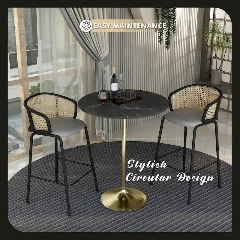 Table à manger ronde de 36 po avec plateau en MDF et base dorée brossée pour cuisine et salle à manger