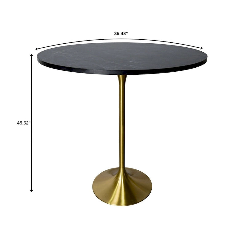 Table à manger ronde de 36 po avec plateau en MDF et base dorée brossée pour cuisine et salle à manger