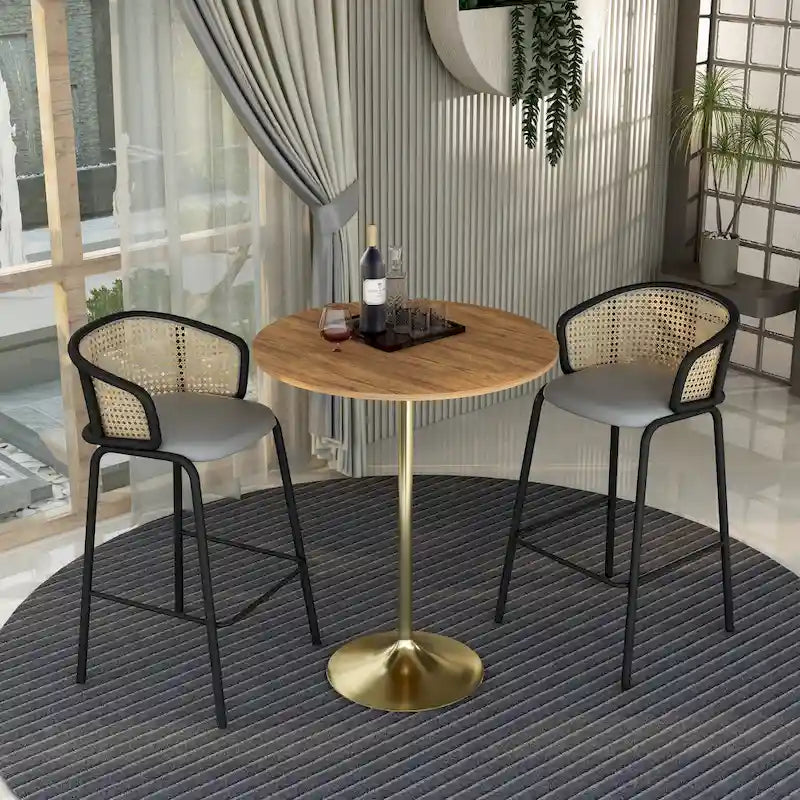 Table à manger ronde de 36 po avec plateau en MDF et base dorée brossée pour cuisine et salle à manger