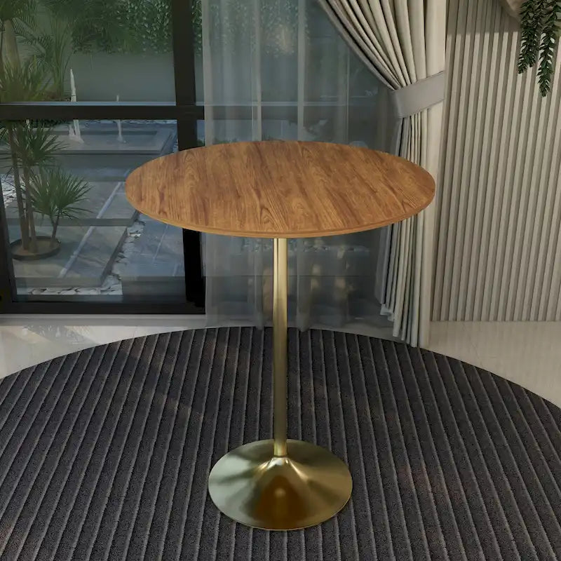 Table à manger ronde de 36 po avec plateau en MDF et base dorée brossée pour cuisine et salle à manger