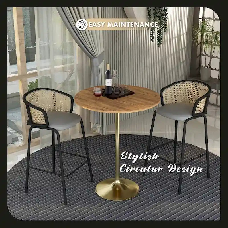 Table à manger ronde de 36 po avec plateau en MDF et base dorée brossée pour cuisine et salle à manger