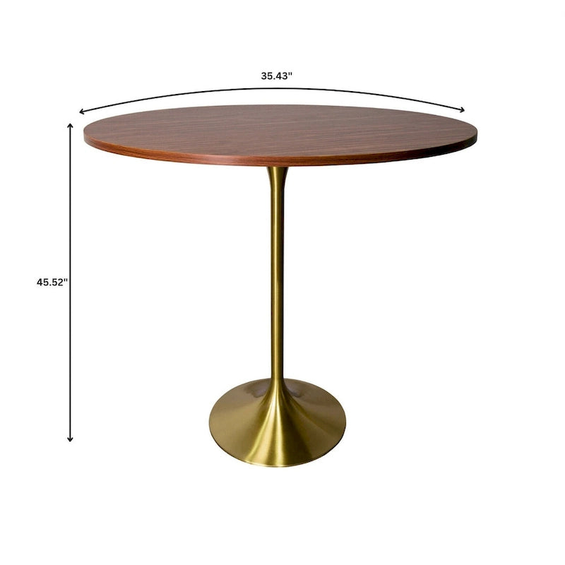 Table à manger ronde de 36 po avec plateau en MDF et base dorée brossée pour cuisine et salle à manger