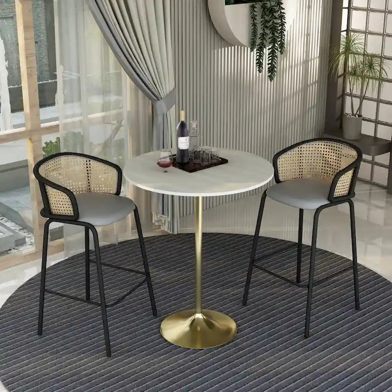 Table à manger ronde de 36 po avec plateau en MDF et base dorée brossée pour cuisine et salle à manger