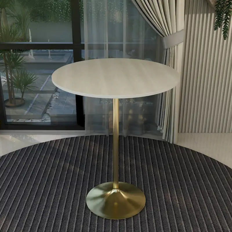Table à manger ronde de 36 po avec plateau en MDF et base dorée brossée pour cuisine et salle à manger