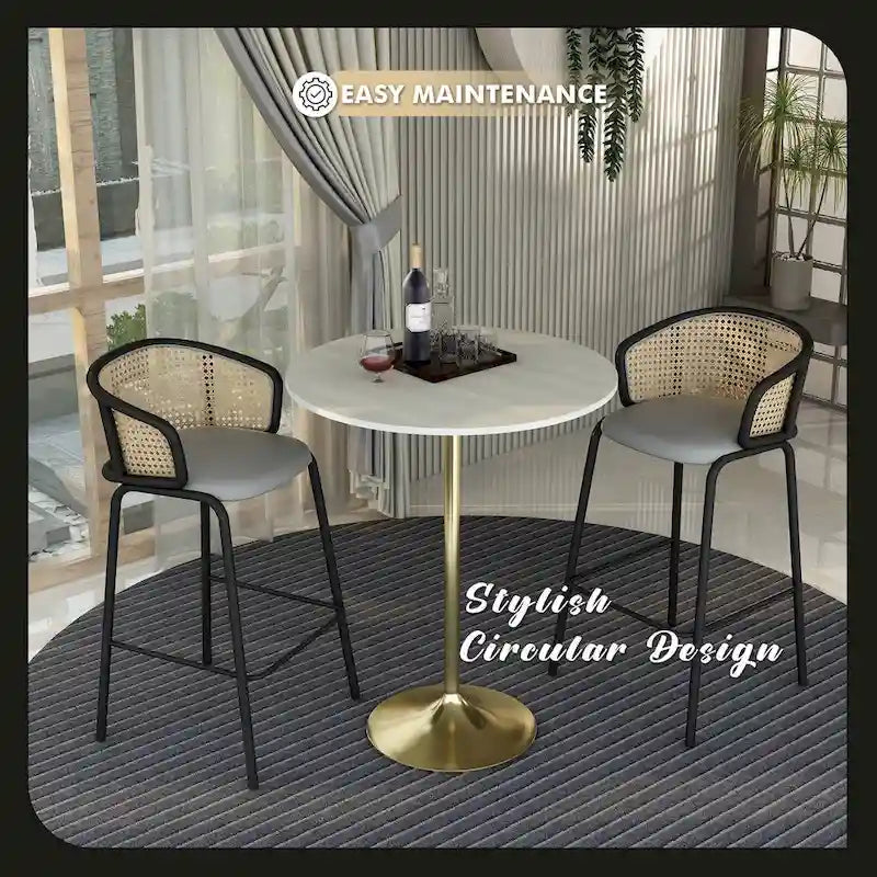Table à manger ronde de 36 po avec plateau en MDF et base dorée brossée pour cuisine et salle à manger