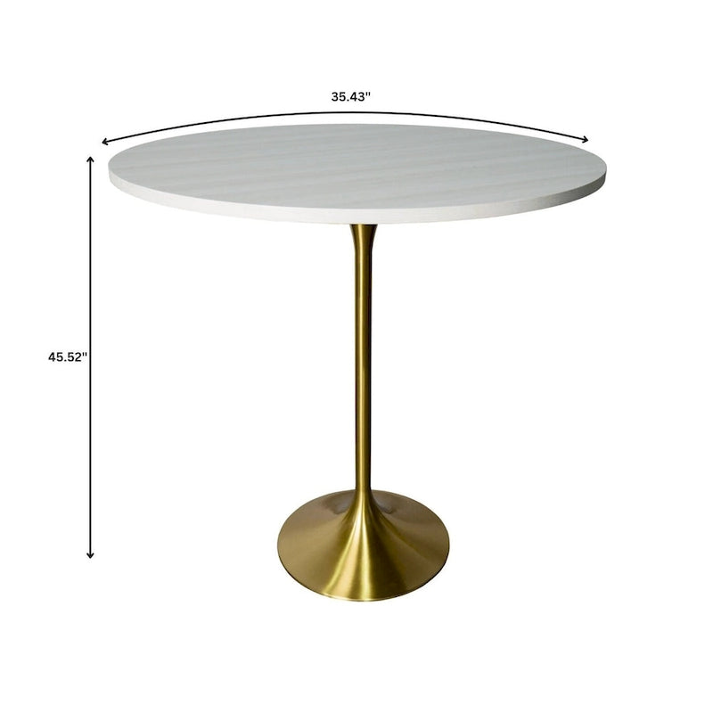 Table à manger ronde de 36 po avec plateau en MDF et base dorée brossée pour cuisine et salle à manger