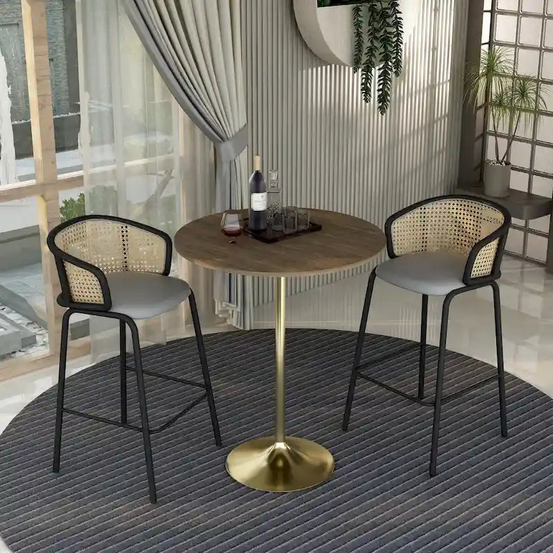 Table à manger ronde de 36 po avec plateau en MDF et base dorée brossée pour cuisine et salle à manger