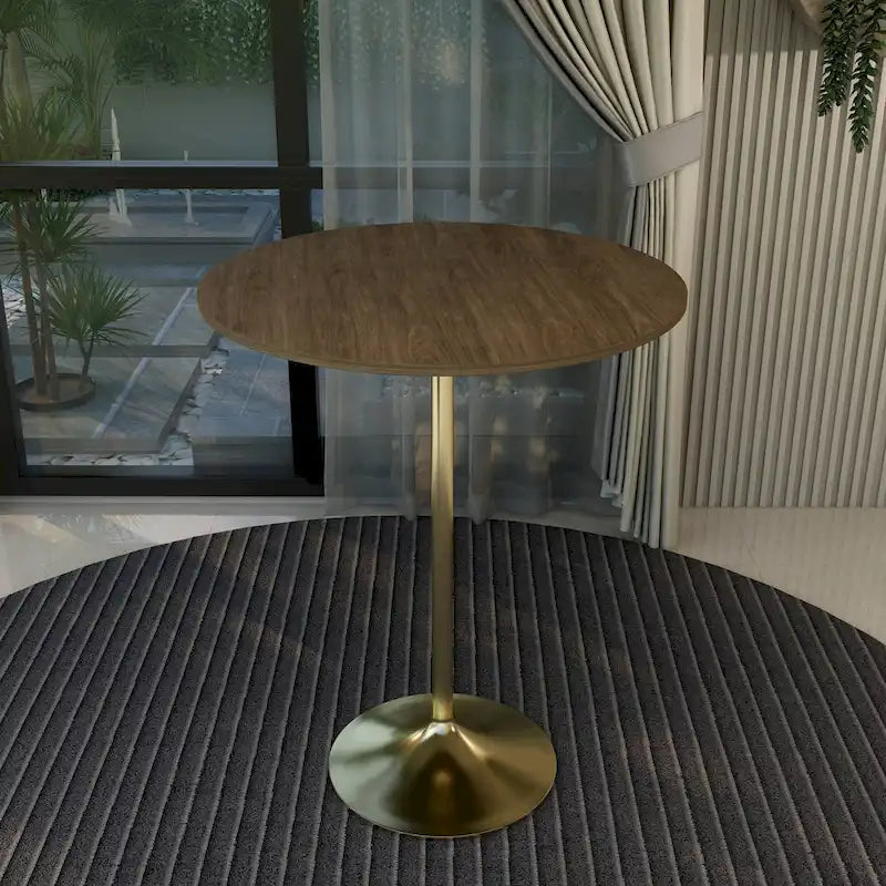 Table à manger ronde de 36 po avec plateau en MDF et base dorée brossée pour cuisine et salle à manger