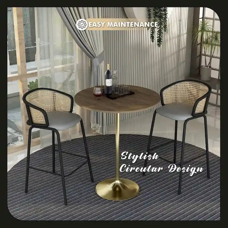 Table à manger ronde de 36 po avec plateau en MDF et base dorée brossée pour cuisine et salle à manger