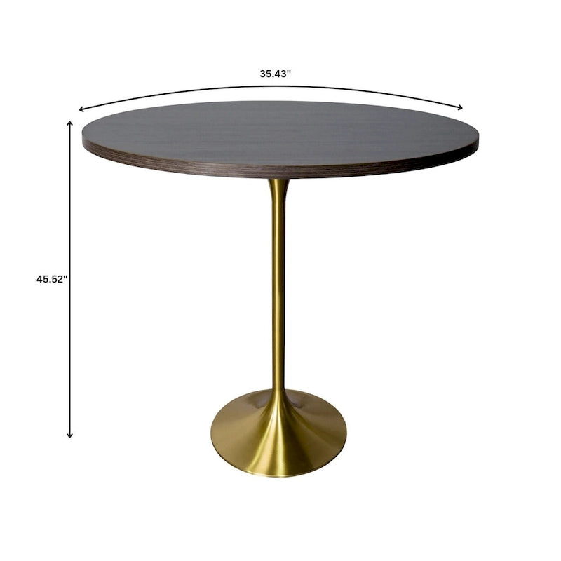 Table à manger ronde de 36 po avec plateau en MDF et base dorée brossée pour cuisine et salle à manger