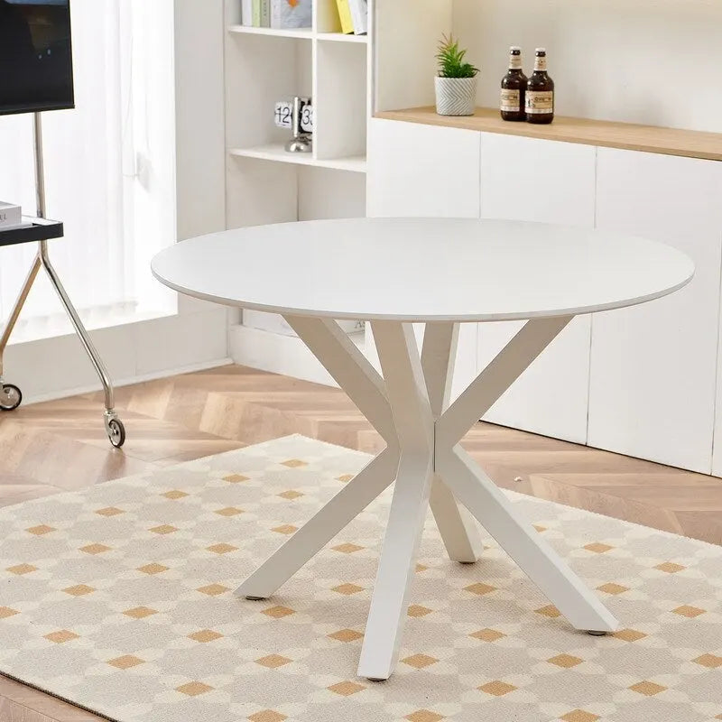 Mid-Century Modern Round Dininig Table with MDF Top and Pedestal Base, 42.1 End Table Leisure Table