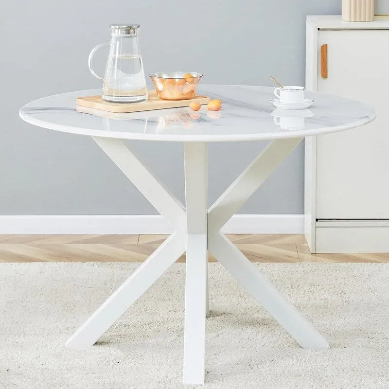 Table à manger ronde Mid-Century Modern avec plateau en MDF et pied central, table d'appoint de 42,1 po, table de loisirs