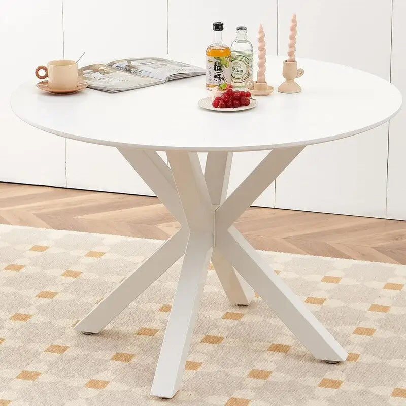 Table à manger ronde Mid-Century Modern avec plateau en MDF et pied central, table d'appoint de 42,1 po, table de loisirs