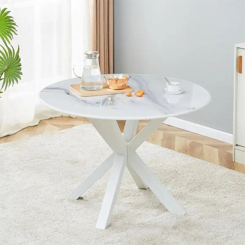 Table à manger ronde Mid-Century Modern avec plateau en MDF et pied central, table d'appoint de 42,1 po, table de loisirs