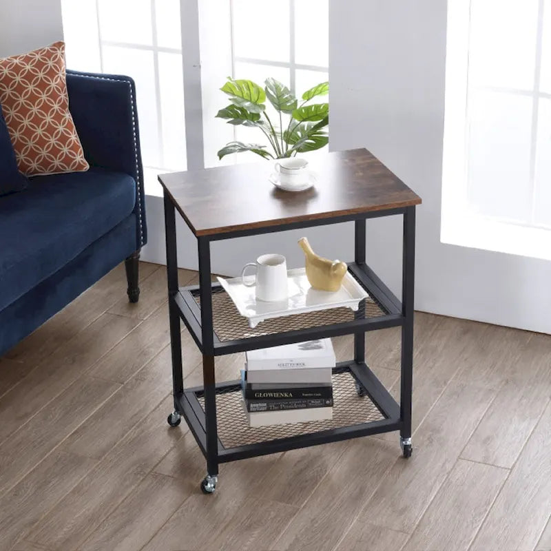 Industrial Rolling Kitchen Cart Serving Cart With Storage Shelves and Caster Wheels