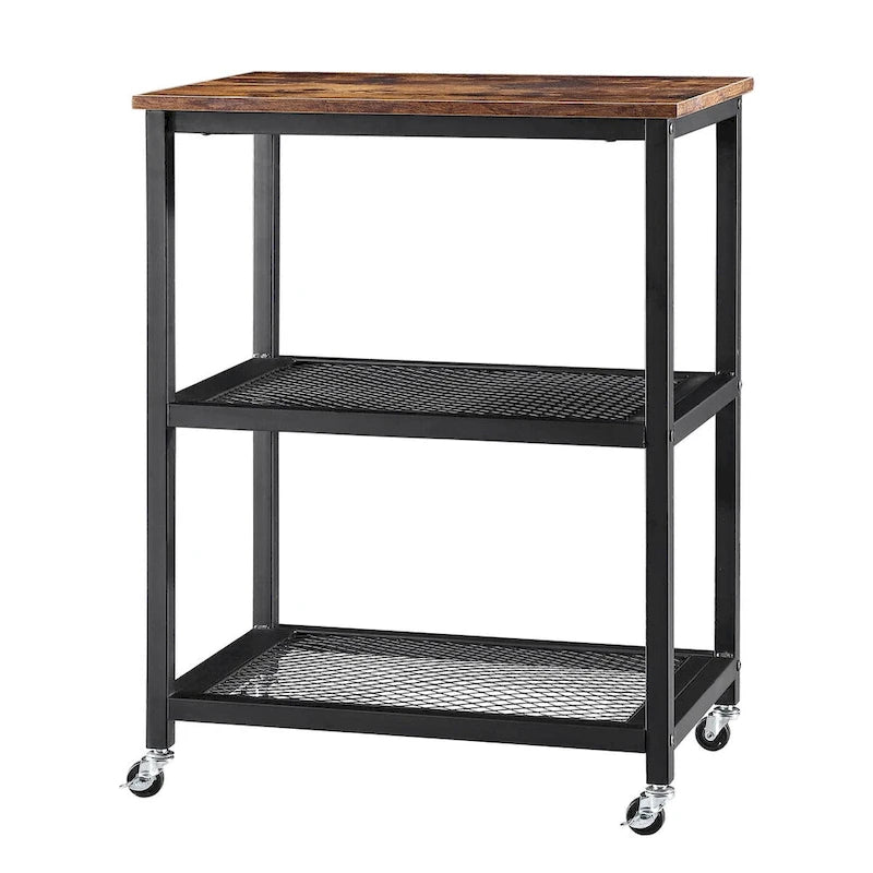 Industrial Rolling Kitchen Cart Serving Cart With Storage Shelves and Caster Wheels