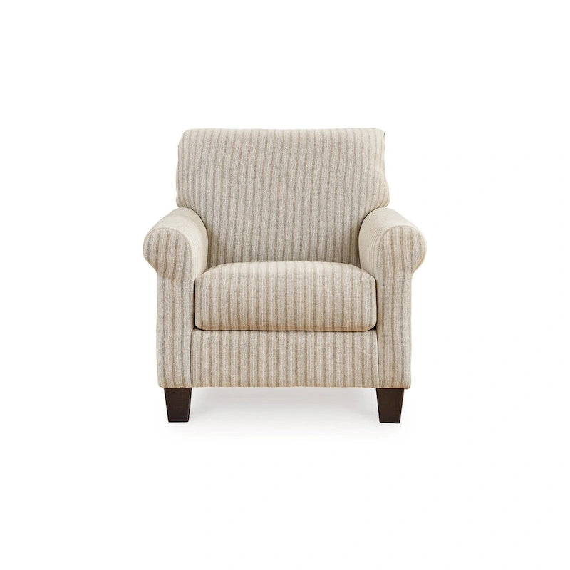 36 Inch Accent Armchair, Striped Pattern, Sandstone Beige Polyester