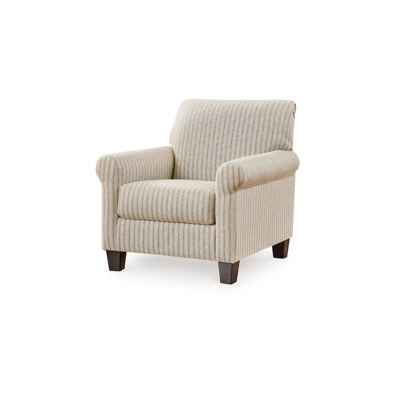 36 Inch Accent Armchair, Striped Pattern, Sandstone Beige Polyester