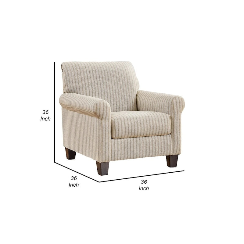 Fauteuil d'appoint 36 pouces, motif rayé, polyester beige grès