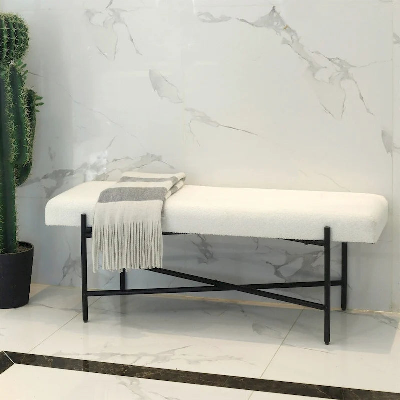 Modern White Cushion Top Entryway Bench