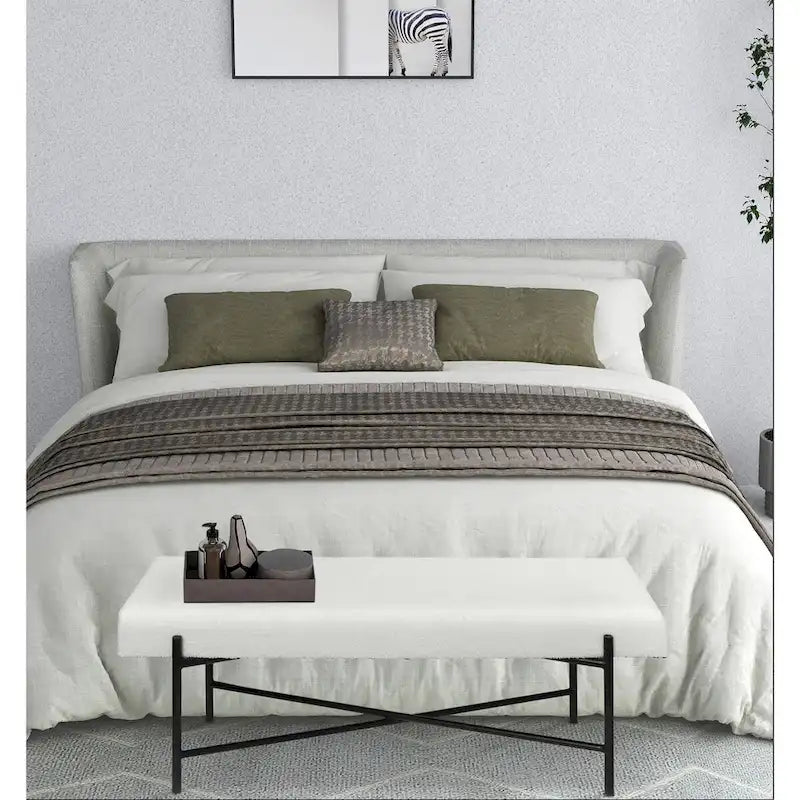 Banc d'entrée moderne blanc avec coussin sur le dessus