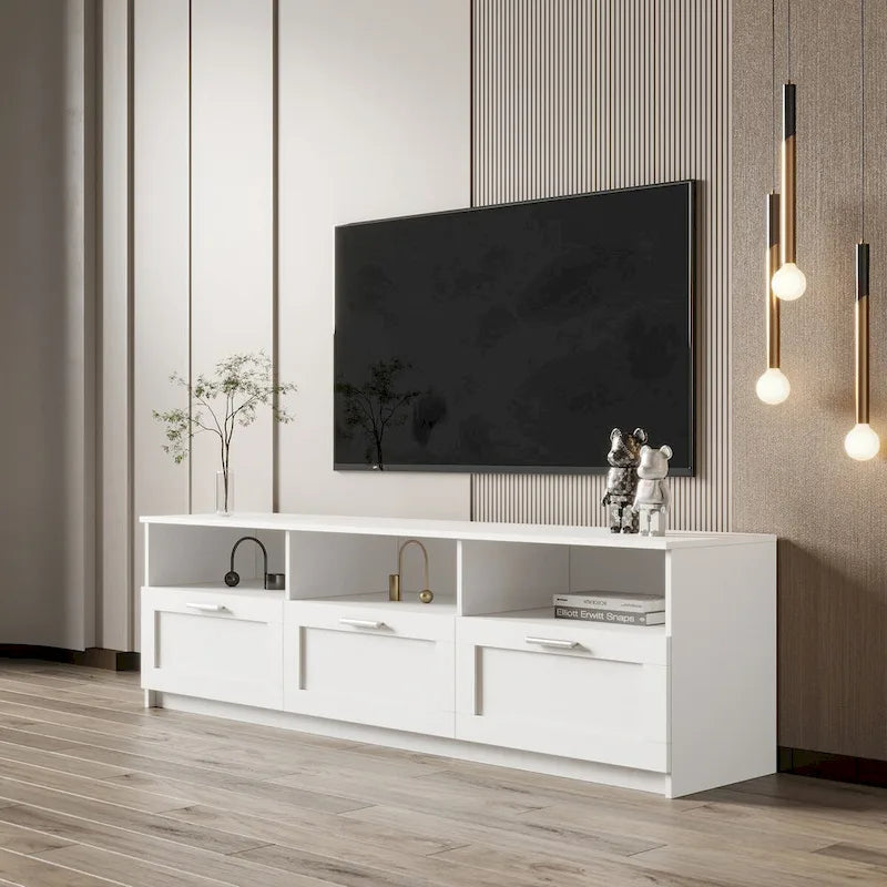 Meuble TV moderne et minimaliste de 80 pouces, avec casier ouvert