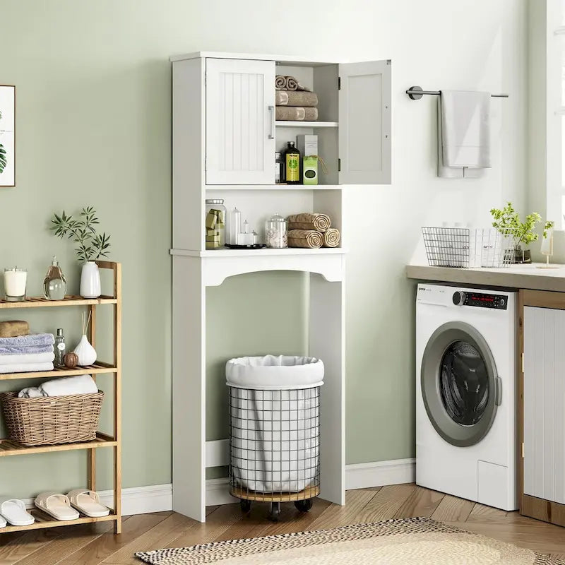 Meuble de rangement WC avec portes doubles et dispositif anti-basculement
