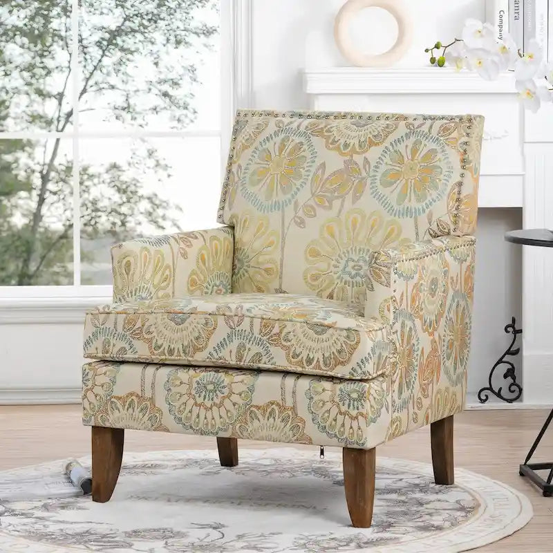 Fauteuils d'appoint rembourrés en tissu avec pieds en bois