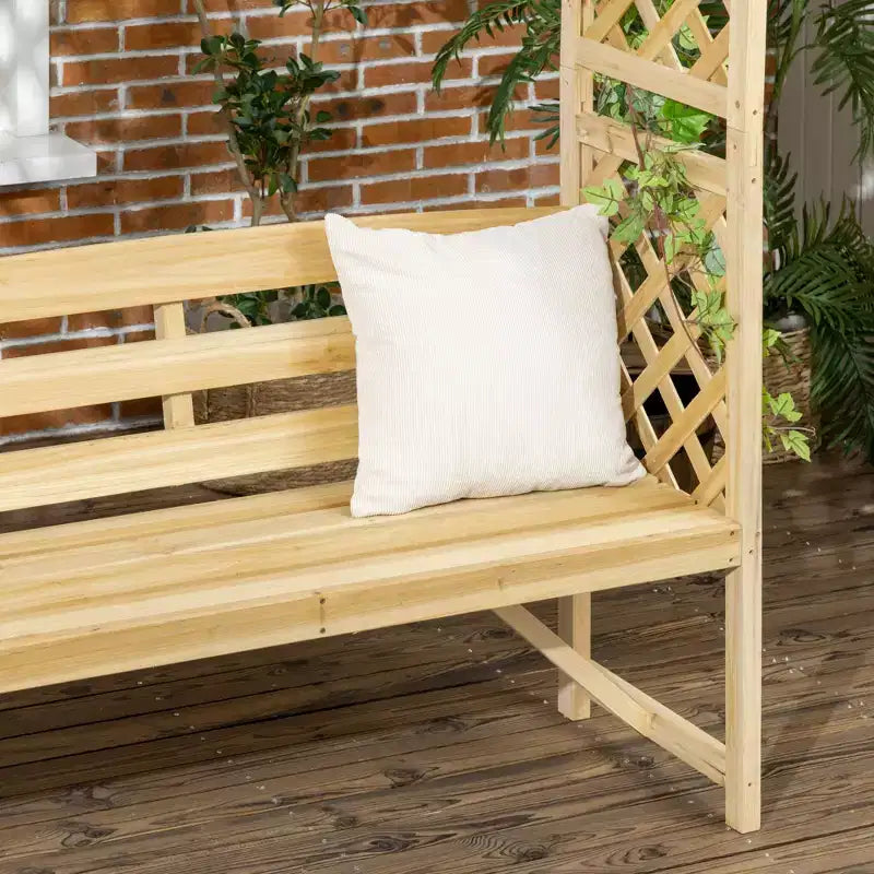 Banc de jardin Outsunny avec arche pergola et 2 treillis, banc extérieur 3 places en bois naturel pour vignes et plantes grimpantes
